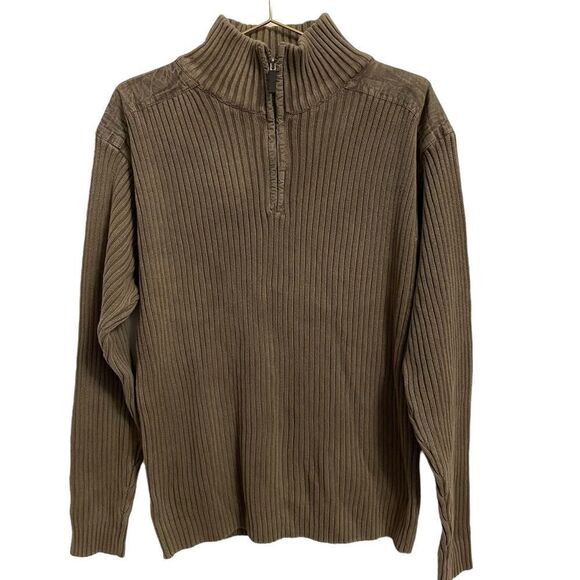 Oscar De La Renta Cotton Taupe Quarter Zip Sweater Size MED - Picture 1 of 6